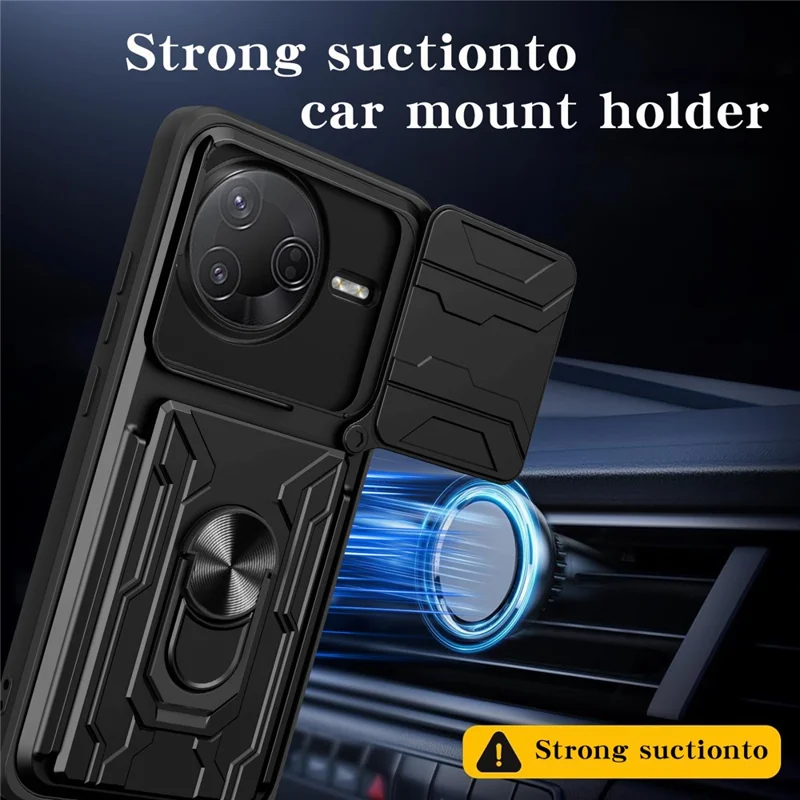 Acquisto all'ingrosso per custodia Xiaomi Redmi K80 5G / Poco F7 Pro 5G, retro in PC + TPU con supporto pieghevole, chiusura posteriore con cursore per fotocamera - Nero