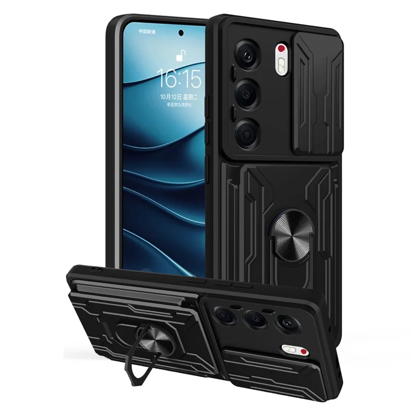 Bulk Purchasing For TECNO Camon 40 Pro 5G Case PC + TPU Kickstand Phone Back Cover with Camera Slider - Black