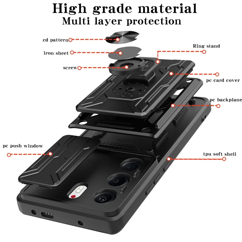 Bulk Purchasing For TECNO Camon 40 Pro 5G Case PC + TPU Kickstand Phone Back Cover with Camera Slider - Black