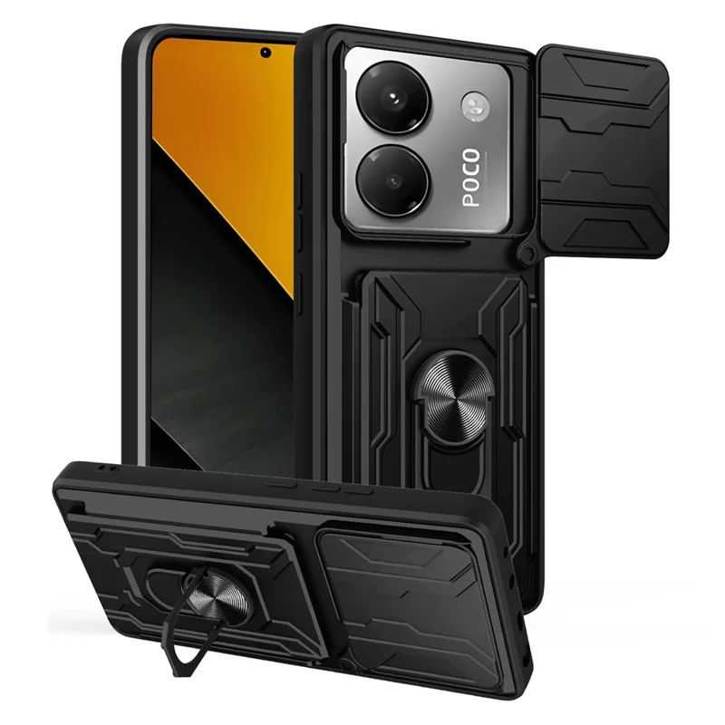 Acquisto all'ingrosso per custodia Xiaomi Poco M7 Pro 5G PC + TPU con supporto a libro posteriore per telefono con scorrimento della fotocamera - Nero