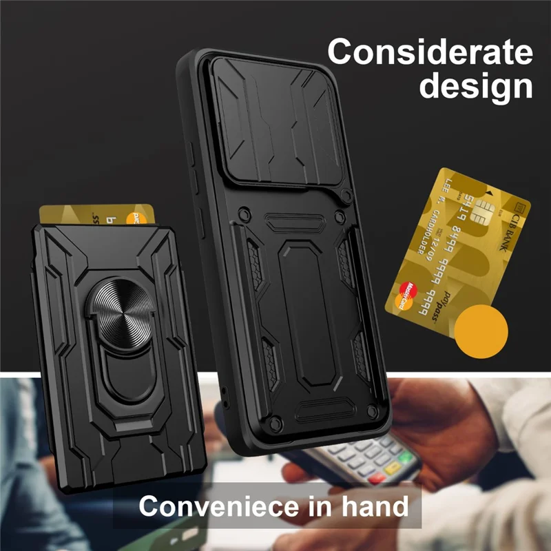 Acquisto all'ingrosso per custodia Xiaomi Poco M7 Pro 5G PC + TPU con supporto a libro posteriore per telefono con scorrimento della fotocamera - Nero