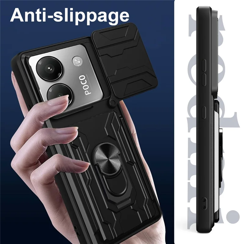 Acquisto all'ingrosso per custodia Xiaomi Poco M7 Pro 5G PC + TPU con supporto a libro posteriore per telefono con scorrimento della fotocamera - Nero