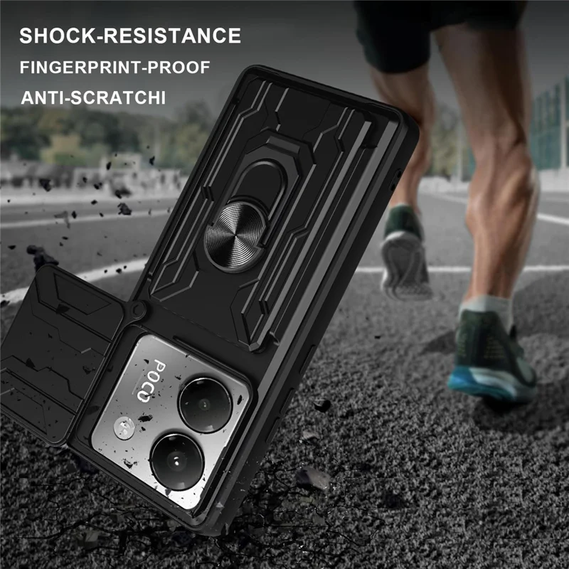 Acquisto all'ingrosso per custodia Xiaomi Poco M7 Pro 5G PC + TPU con supporto a libro posteriore per telefono con scorrimento della fotocamera - Nero