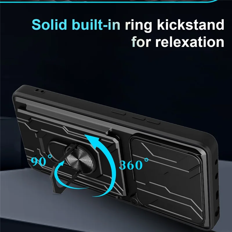 Acquisto all'ingrosso per custodia Xiaomi Poco M7 Pro 5G PC + TPU con supporto a libro posteriore per telefono con scorrimento della fotocamera - Nero