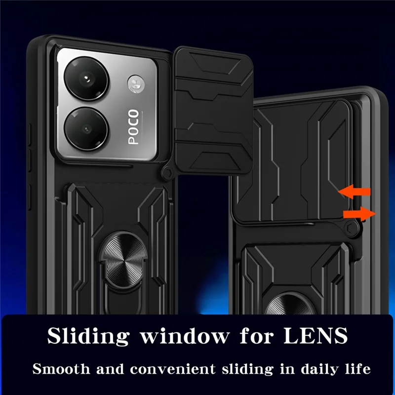 Acquisto all'ingrosso per custodia Xiaomi Poco M7 Pro 5G PC + TPU con supporto a libro posteriore per telefono con scorrimento della fotocamera - Nero