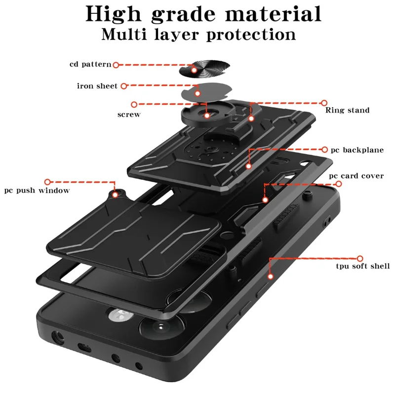 Acquisto all'ingrosso per custodia Xiaomi Poco M7 Pro 5G PC + TPU con supporto a libro posteriore per telefono con scorrimento della fotocamera - Nero