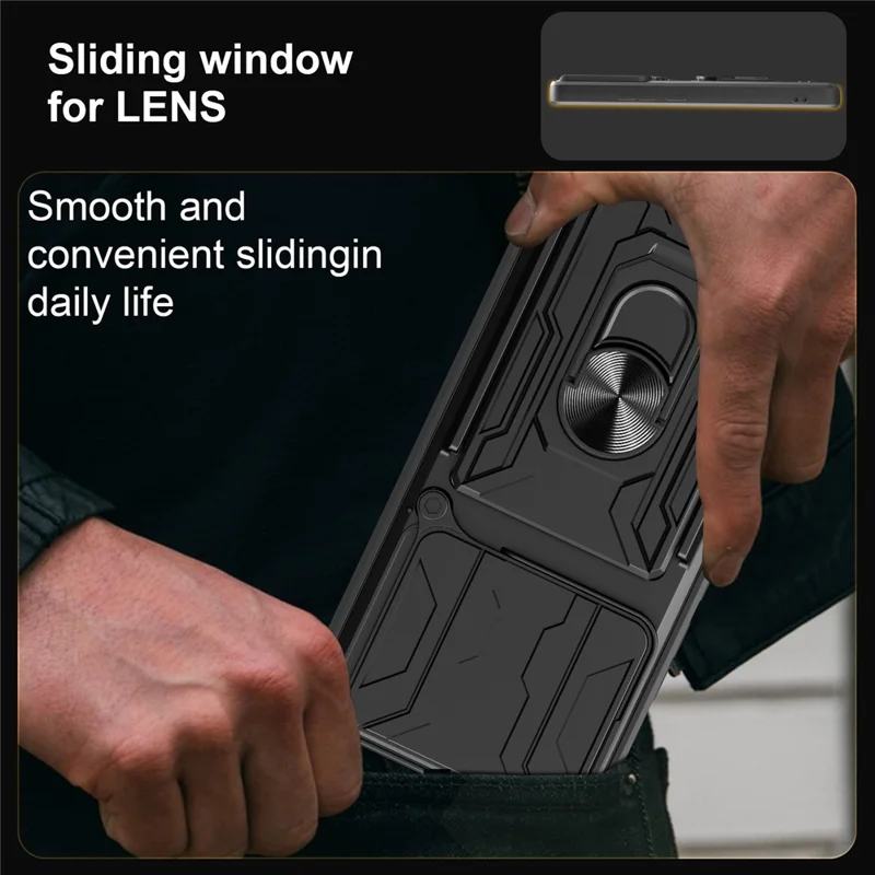 Acquisto all'ingrosso per custodia Xiaomi Poco M7 Pro 5G PC + TPU con supporto a libro posteriore per telefono con scorrimento della fotocamera - Nero