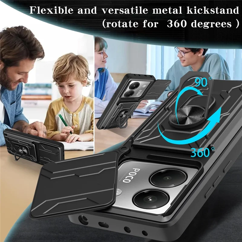 Acquisto all'ingrosso per custodia Xiaomi Poco M7 Pro 5G PC + TPU con supporto a libro posteriore per telefono con scorrimento della fotocamera - Nero