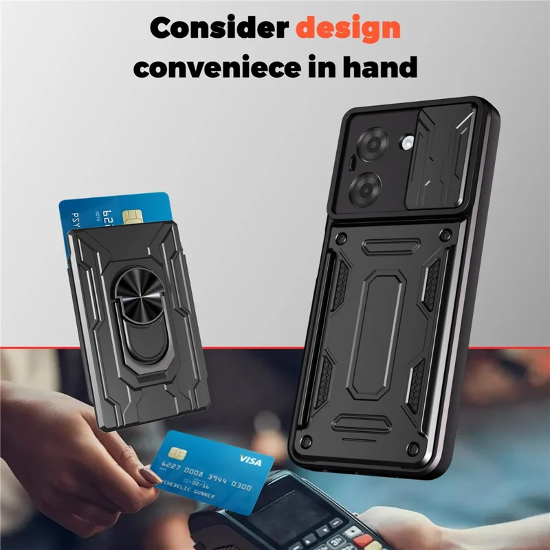 Bulk Purchasing For Xiaomi Redmi A5 NFC (EU) (173.45mm) Case PC + TPU Kickstand Phone Back Cover with Camera Slider - Black