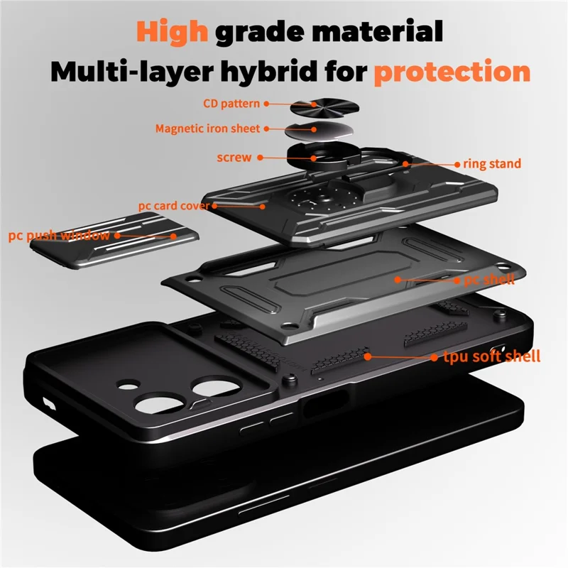 Bulk Purchasing For Xiaomi Redmi A5 NFC (EU) (173.45mm) Case PC + TPU Kickstand Phone Back Cover with Camera Slider - Black