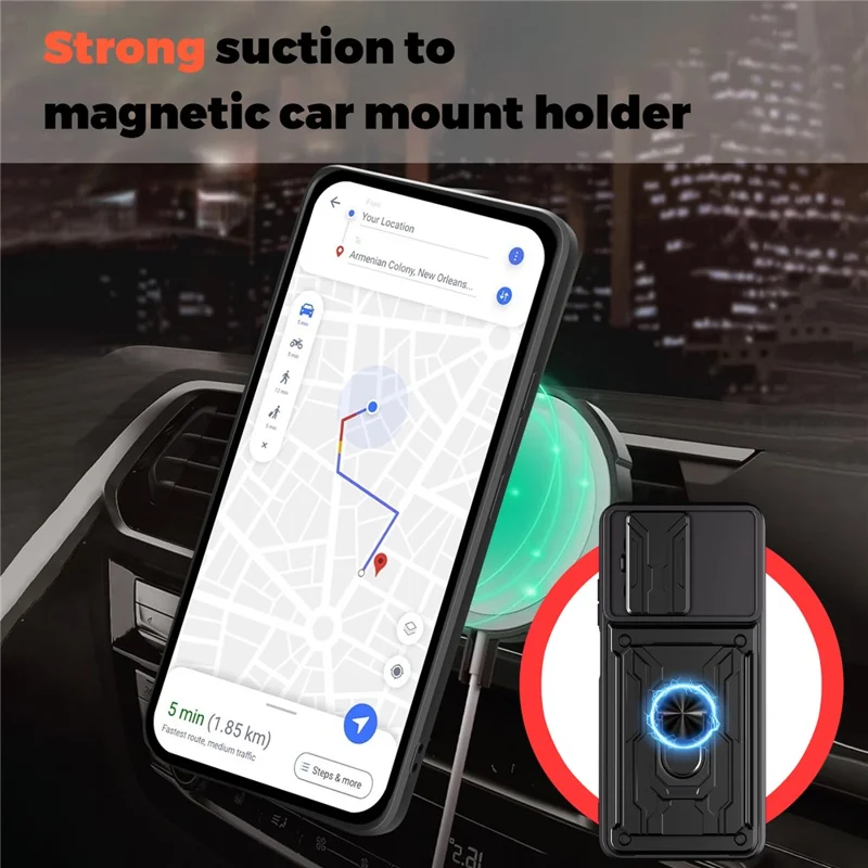 Bulk Purchasing For Xiaomi Redmi A5 NFC (EU) (173.45mm) Case PC + TPU Kickstand Phone Back Cover with Camera Slider - Black