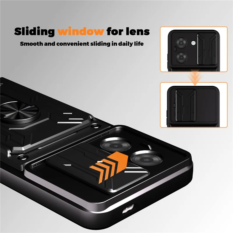 Bulk Purchasing For Xiaomi Redmi A5 NFC (EU) (173.45mm) Case PC + TPU Kickstand Phone Back Cover with Camera Slider - Black