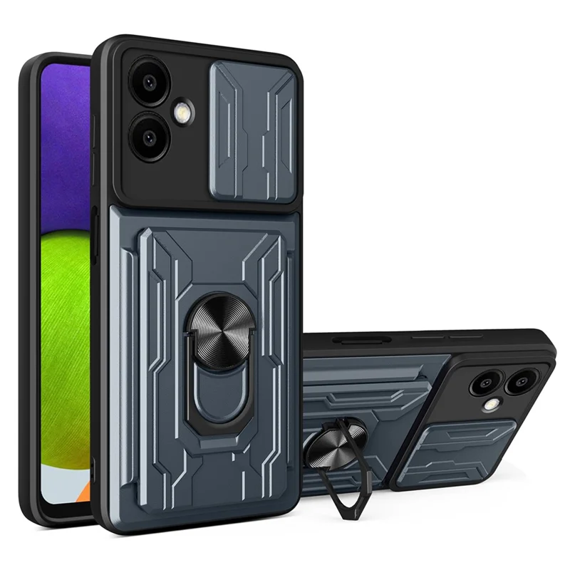 Compra al por mayor de carcasa para Samsung Galaxy A07 4G, funda trasera de PC + TPU con soporte plegable y obturador para cámara - Gris titanio