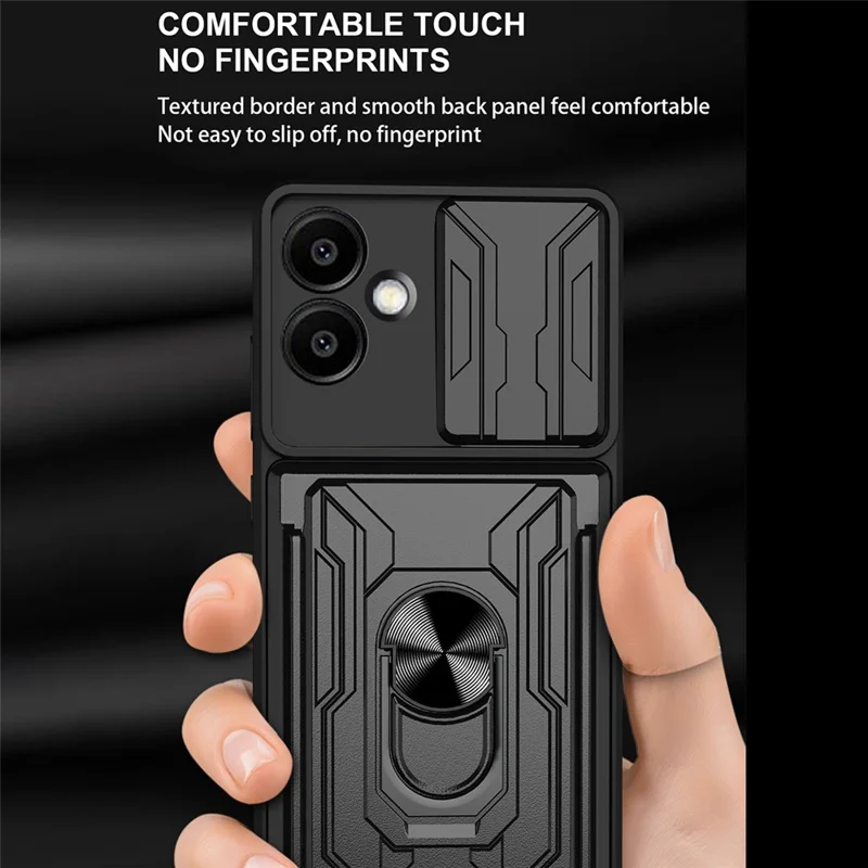 Compra al por mayor de carcasa para Samsung Galaxy A07 4G, funda trasera de PC + TPU con soporte plegable y obturador para cámara - Gris titanio