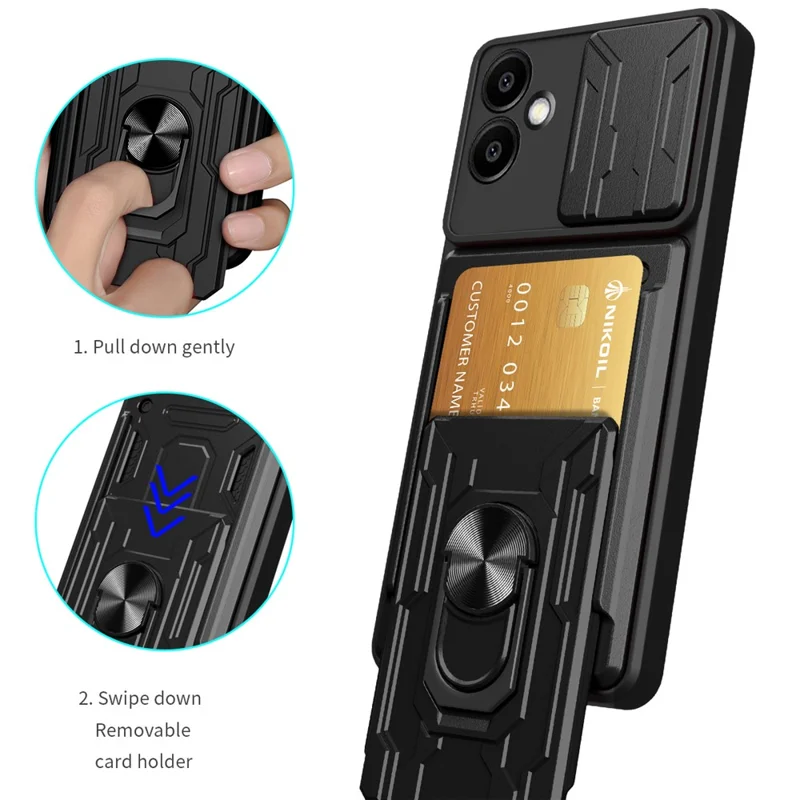 Compra al por mayor de carcasa para Samsung Galaxy A07 4G, funda trasera de PC + TPU con soporte plegable y obturador para cámara - Gris titanio