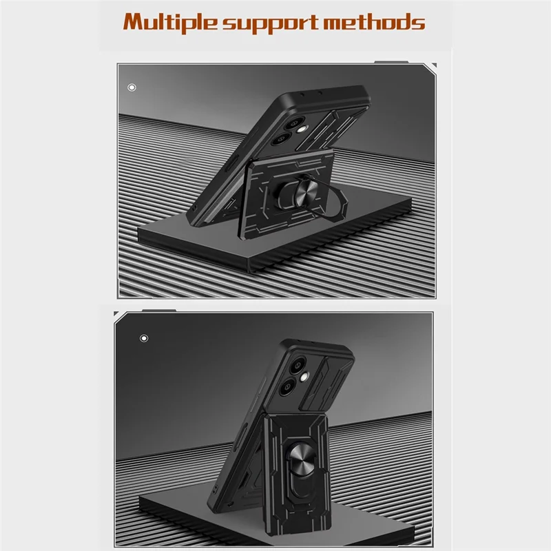 Compra al por mayor de carcasa para Samsung Galaxy A07 4G, funda trasera de PC + TPU con soporte plegable y obturador para cámara - Gris titanio