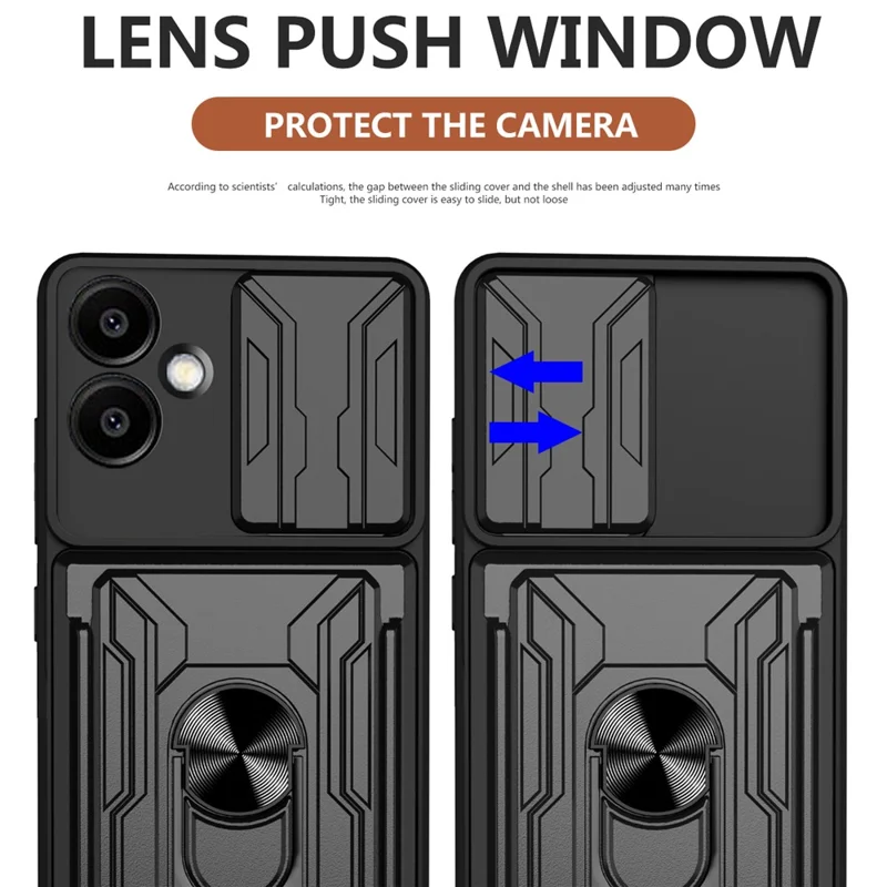 Compra al por mayor de carcasa para Samsung Galaxy A07 4G, funda trasera de PC + TPU con soporte plegable y obturador para cámara - Gris titanio