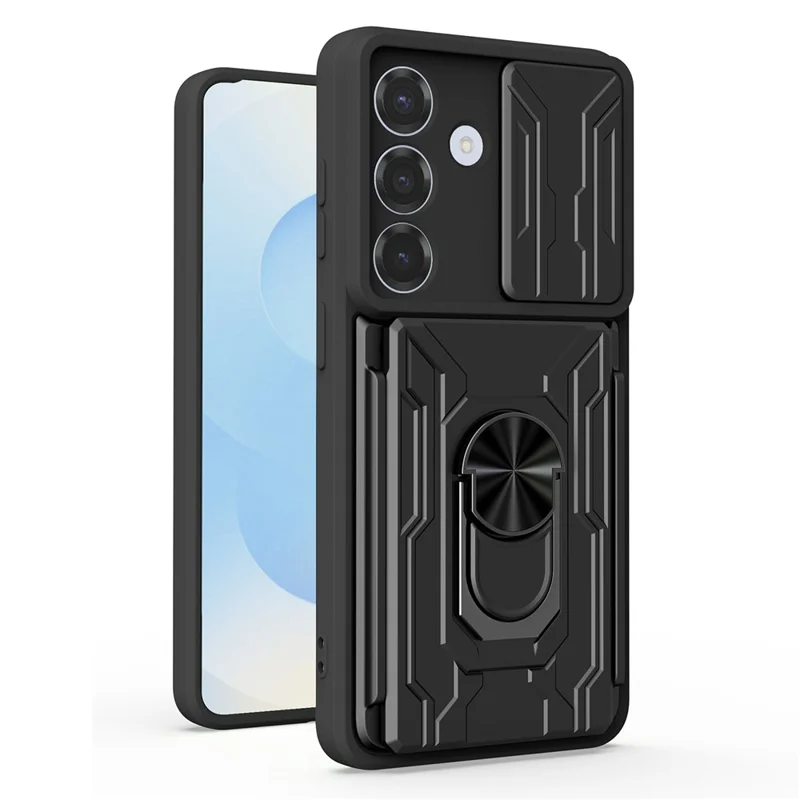 Bulk Purchasing For Samsung Galaxy S25 FE Case PC + TPU Kickstand Phone Back Cover with Camera Slider - Black