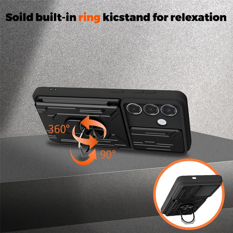 Bulk Purchasing For Samsung Galaxy S25 FE Case PC + TPU Kickstand Phone Back Cover with Camera Slider - Black