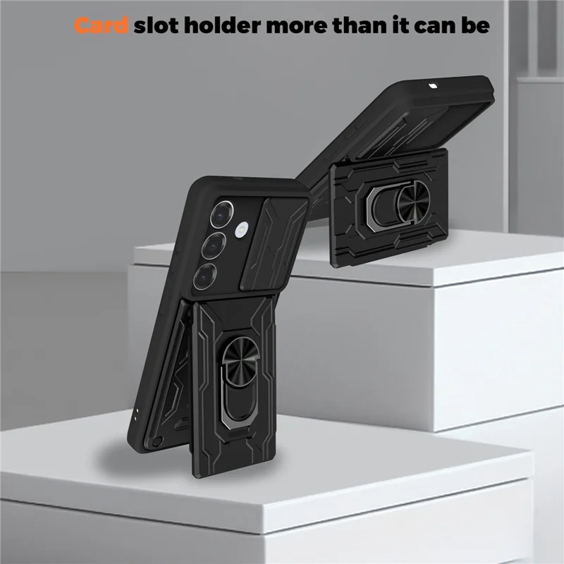 Bulk Purchasing For Samsung Galaxy S25 FE Case PC + TPU Kickstand Phone Back Cover with Camera Slider - Black