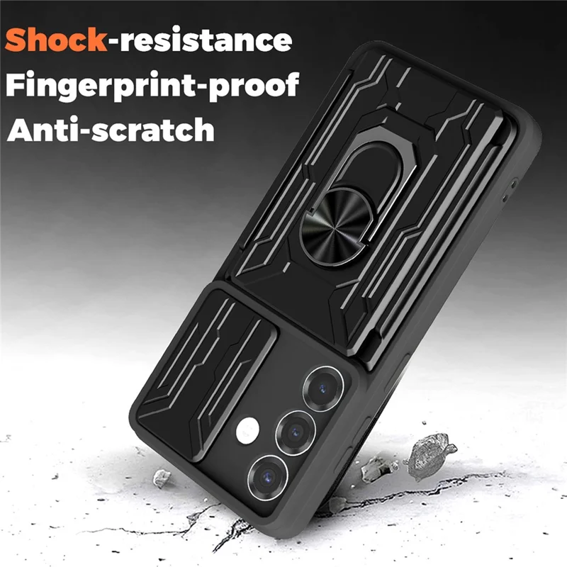 Bulk Purchasing For Samsung Galaxy S25 FE Case PC + TPU Kickstand Phone Back Cover with Camera Slider - Black