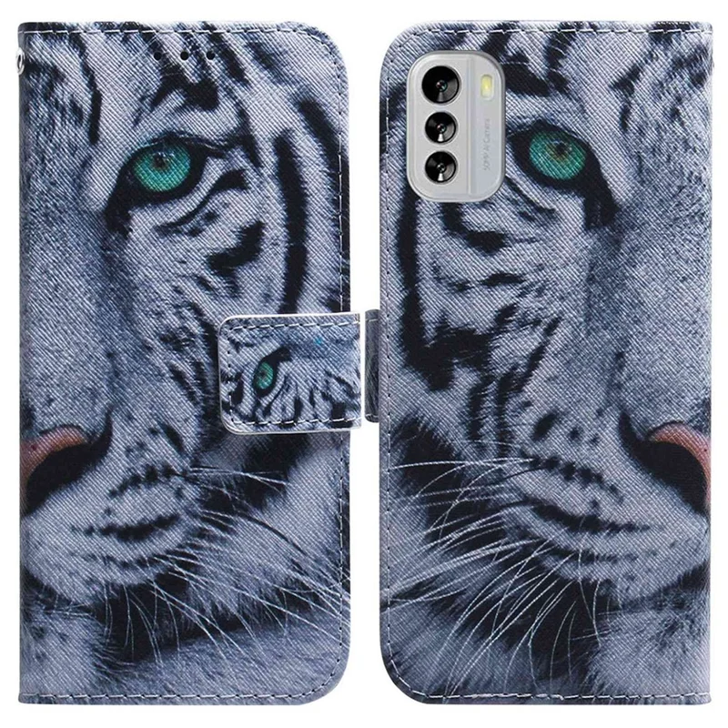 For Nokia G60 5G Pattern Printing PU Leather Stand Case Anti-scratch Wallet Phone Cover - Tiger Head