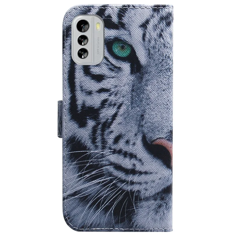 For Nokia G60 5G Pattern Printing PU Leather Stand Case Anti-scratch Wallet Phone Cover - Tiger Head
