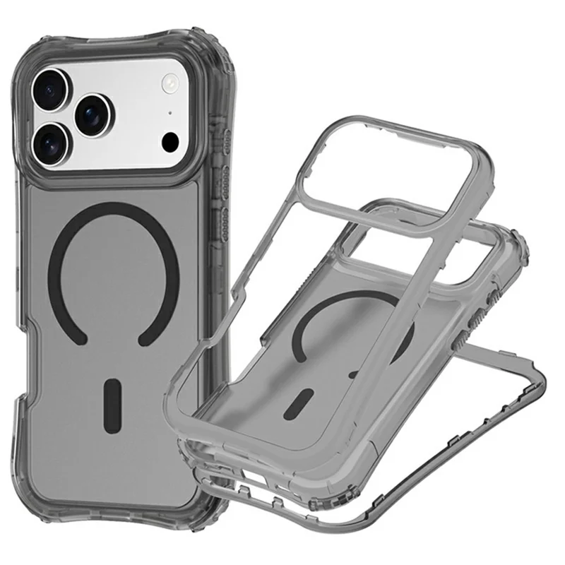 For iPhone 17 Pro Magnetic Phone Case Soft-touch 2-in-1 PC+TPU Shockproof Cover Compatible with MagSafe - Black