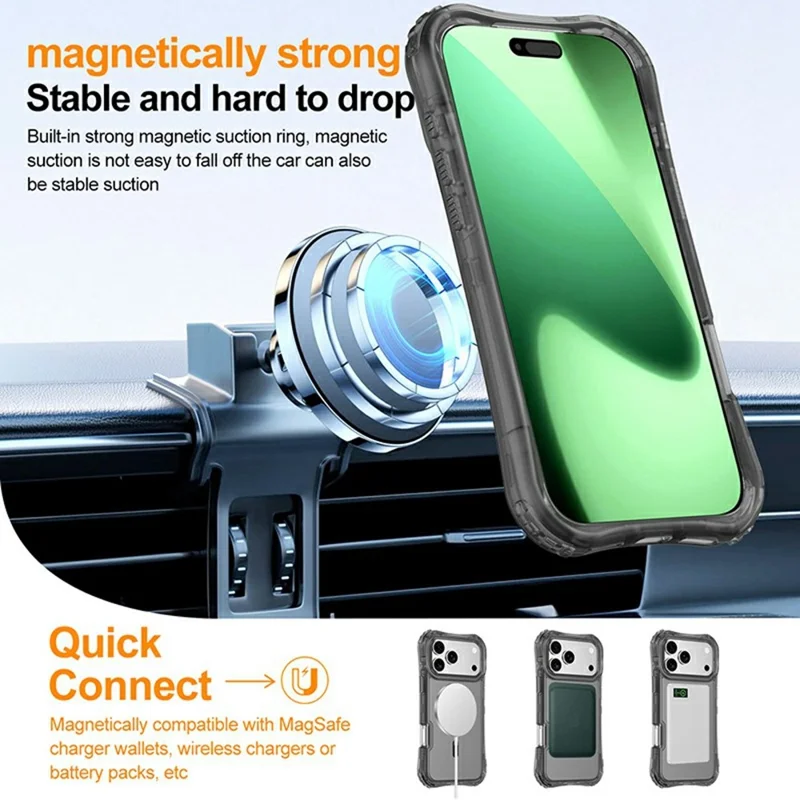 For iPhone 17 Pro Magnetic Phone Case Soft-touch 2-in-1 PC+TPU Shockproof Cover Compatible with MagSafe - Black