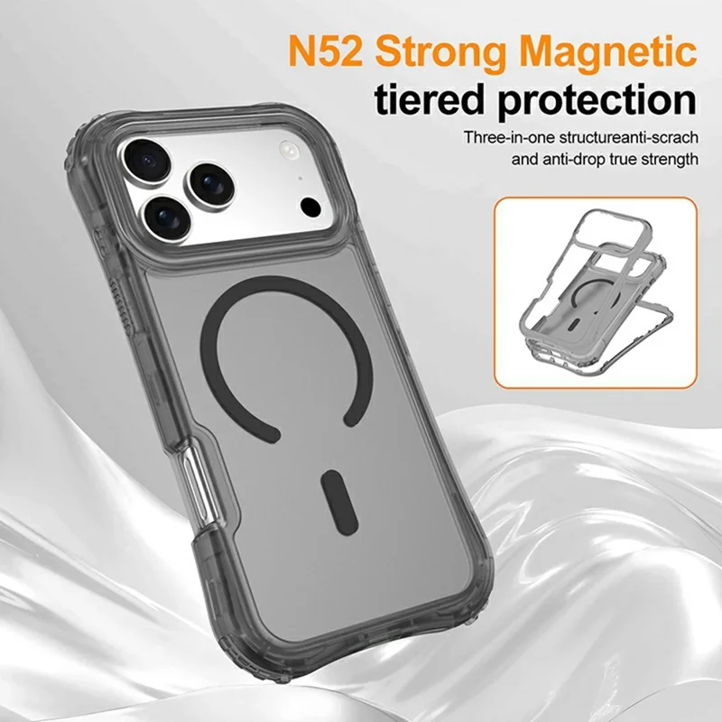 For iPhone 17 Pro Magnetic Phone Case Soft-touch 2-in-1 PC+TPU Shockproof Cover Compatible with MagSafe - Black