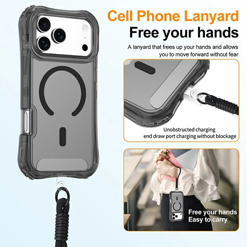 For iPhone 17 Pro Magnetic Phone Case Soft-touch 2-in-1 PC+TPU Shockproof Cover Compatible with MagSafe - Black