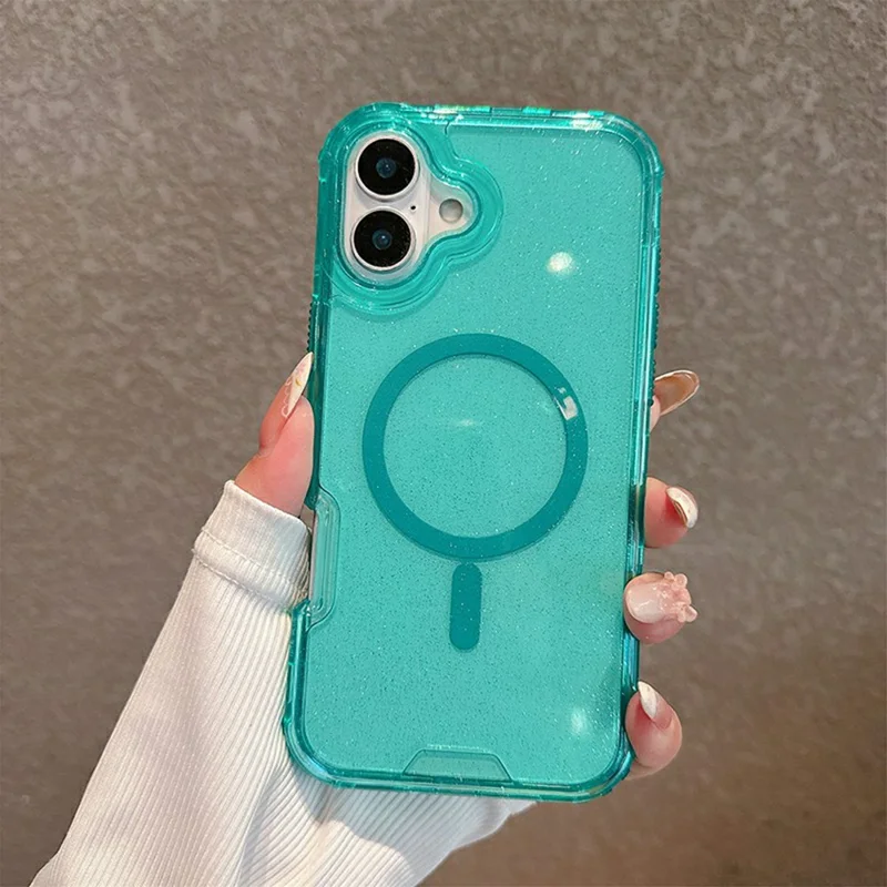 For iPhone 17 Magnetic Phone Case Detachable 2-in-1 Glitter TPU PC Cover Compatible with MagSafe - Mint Green
