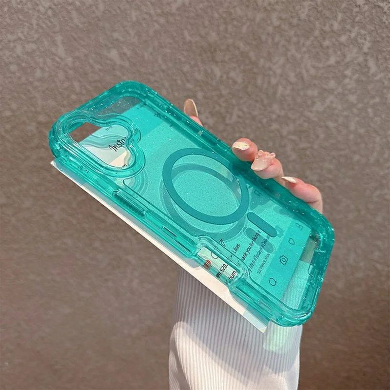 For iPhone 17 Magnetic Phone Case Detachable 2-in-1 Glitter TPU PC Cover Compatible with MagSafe - Mint Green