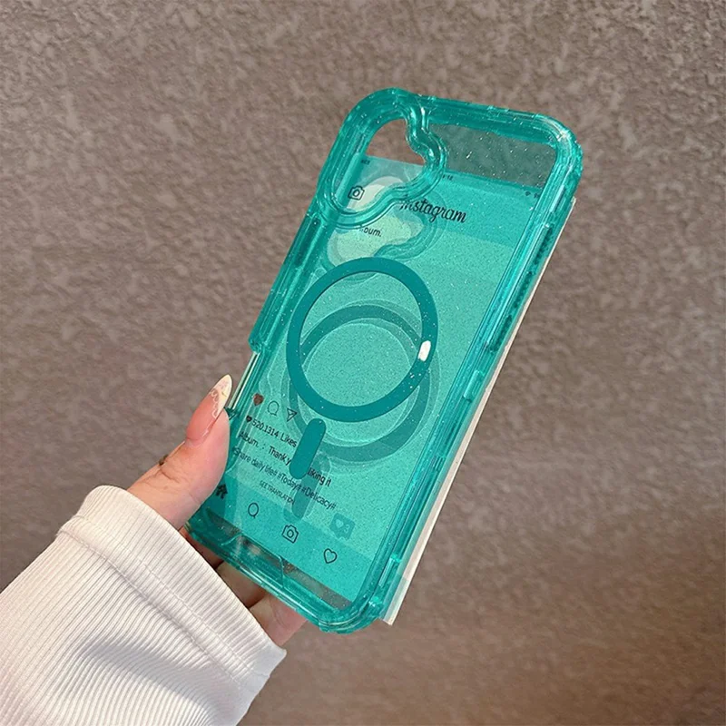 For iPhone 17 Magnetic Phone Case Detachable 2-in-1 Glitter TPU PC Cover Compatible with MagSafe - Mint Green