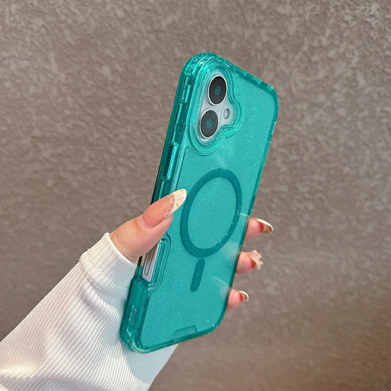 For iPhone 17 Magnetic Phone Case Detachable 2-in-1 Glitter TPU PC Cover Compatible with MagSafe - Mint Green