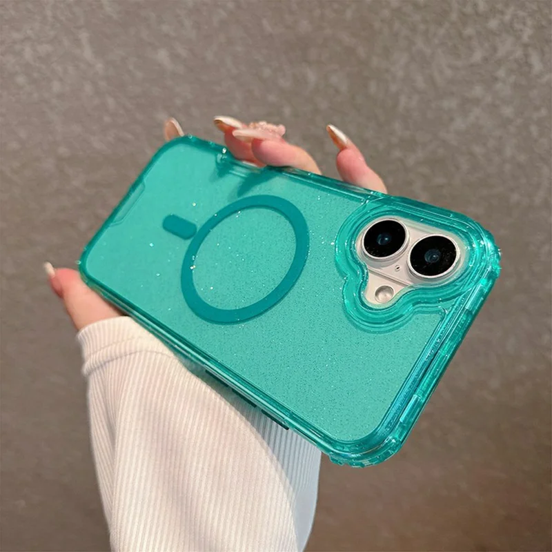 For iPhone 17 Magnetic Phone Case Detachable 2-in-1 Glitter TPU PC Cover Compatible with MagSafe - Mint Green