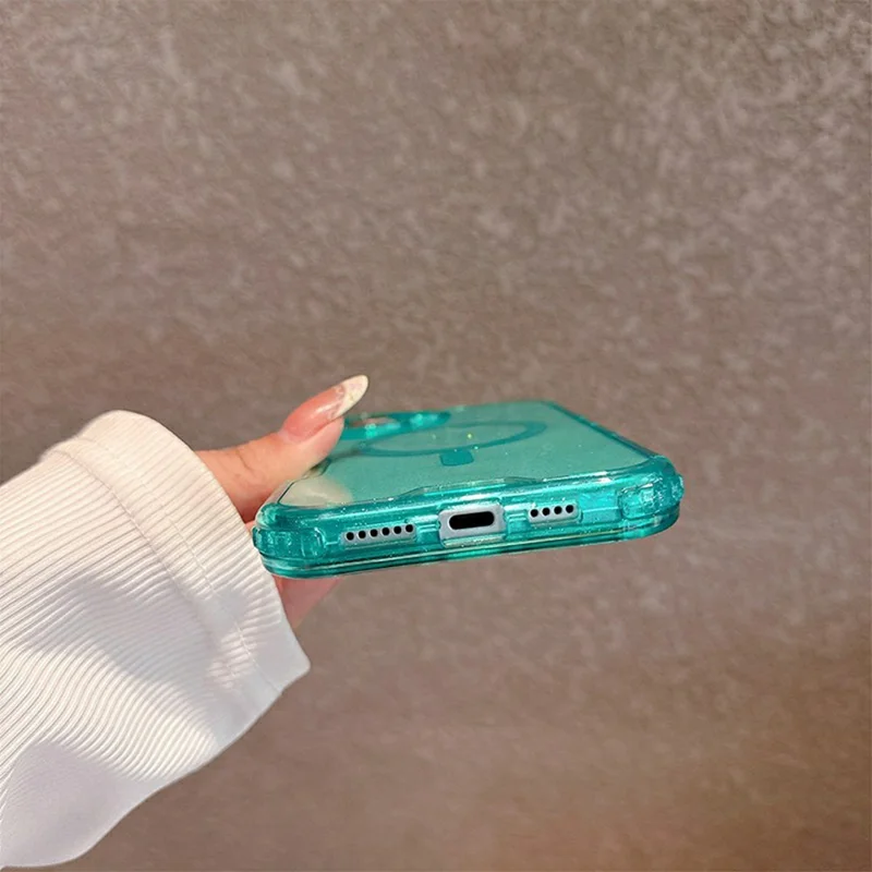For iPhone 17 Magnetic Phone Case Detachable 2-in-1 Glitter TPU PC Cover Compatible with MagSafe - Mint Green