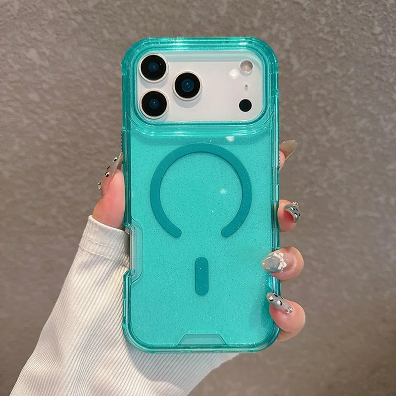For iPhone 17 Pro Magnetic Phone Case Detachable 2-in-1 Glitter TPU PC Cover Compatible with MagSafe - Mint Green
