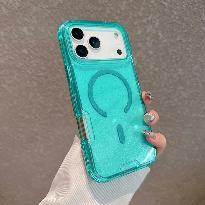 For iPhone 17 Pro Magnetic Phone Case Detachable 2-in-1 Glitter TPU PC Cover Compatible with MagSafe - Mint Green
