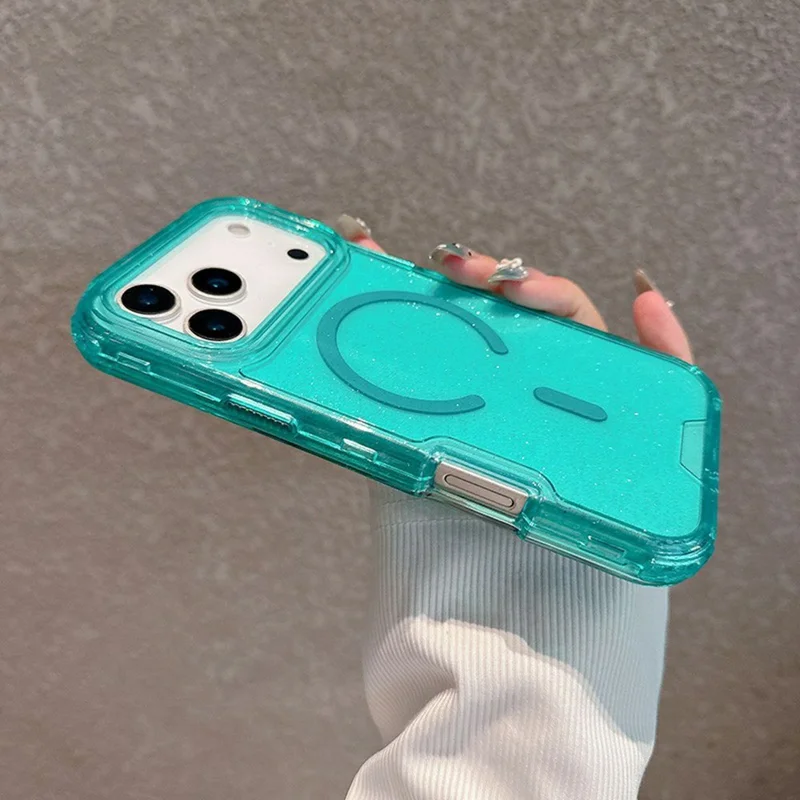 For iPhone 17 Pro Magnetic Phone Case Detachable 2-in-1 Glitter TPU PC Cover Compatible with MagSafe - Mint Green