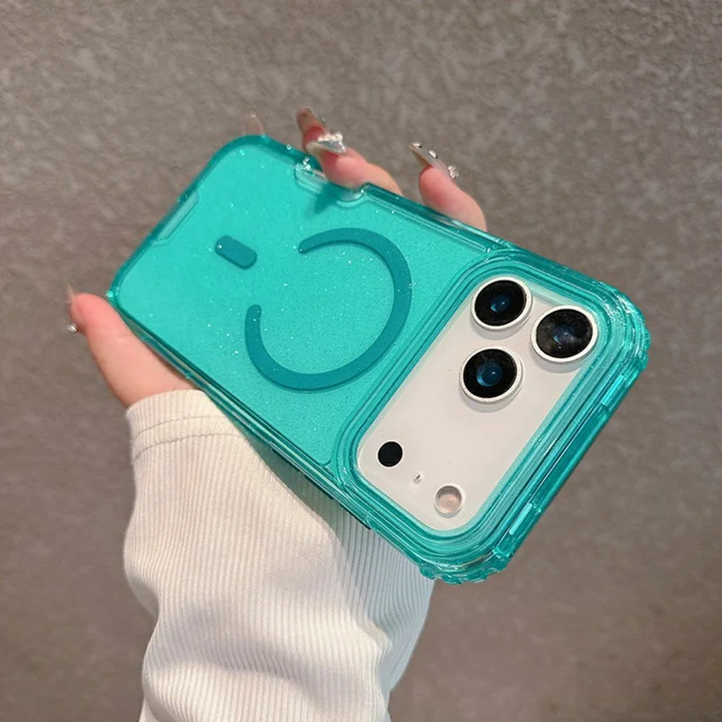 For iPhone 17 Pro Magnetic Phone Case Detachable 2-in-1 Glitter TPU PC Cover Compatible with MagSafe - Mint Green