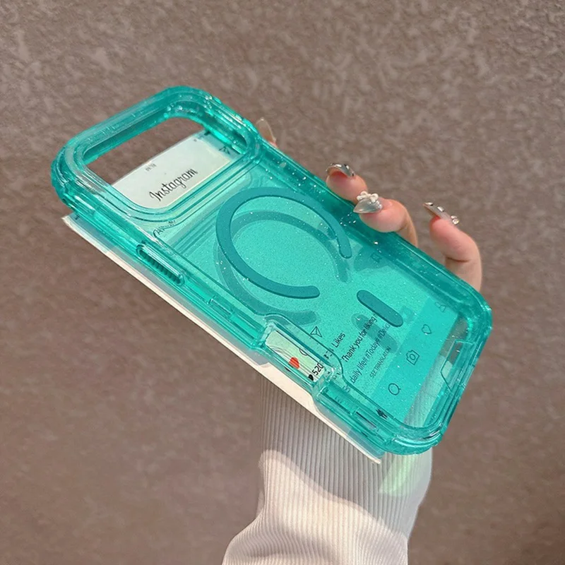 For iPhone 17 Pro Magnetic Phone Case Detachable 2-in-1 Glitter TPU PC Cover Compatible with MagSafe - Mint Green