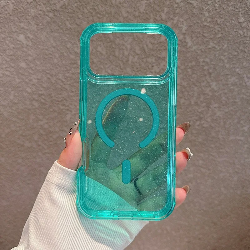 For iPhone 17 Pro Magnetic Phone Case Detachable 2-in-1 Glitter TPU PC Cover Compatible with MagSafe - Mint Green