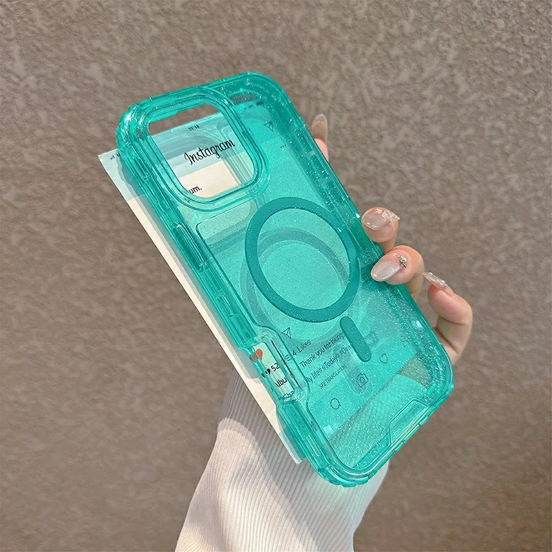 For iPhone 16 Pro Magnetic Phone Case Detachable 2-in-1 Glitter TPU PC Cover Compatible with MagSafe - Mint Green