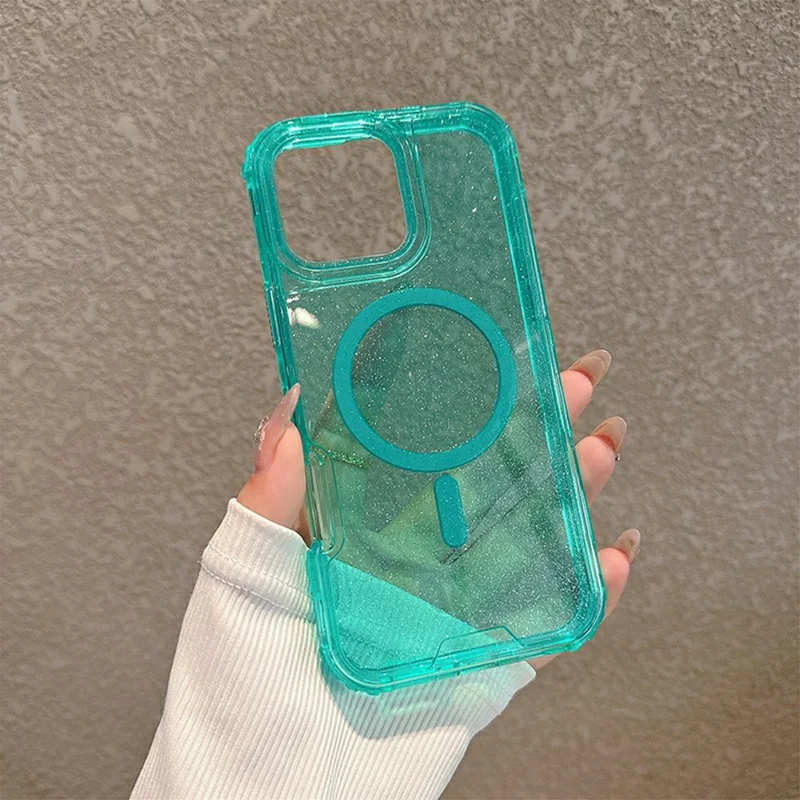 For iPhone 16 Pro Magnetic Phone Case Detachable 2-in-1 Glitter TPU PC Cover Compatible with MagSafe - Mint Green