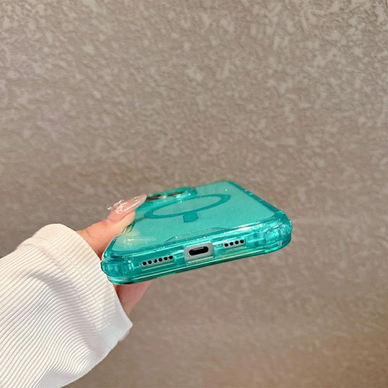 For iPhone 16 Pro Magnetic Phone Case Detachable 2-in-1 Glitter TPU PC Cover Compatible with MagSafe - Mint Green