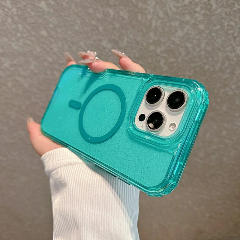 For iPhone 16 Pro Max Magnetic Phone Case Detachable 2-in-1 Glitter TPU PC Cover Compatible with MagSafe - Mint Green