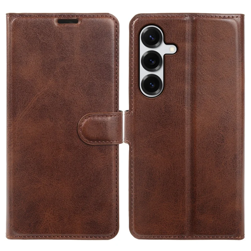 Funda tipo cartera con soporte para Samsung Galaxy S25+, cubierta abatible de cuero PU con textura de ternero - Marrón