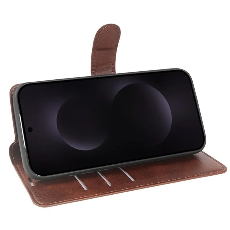 Funda tipo cartera con soporte para Samsung Galaxy S25+, cubierta abatible de cuero PU con textura de ternero - Marrón