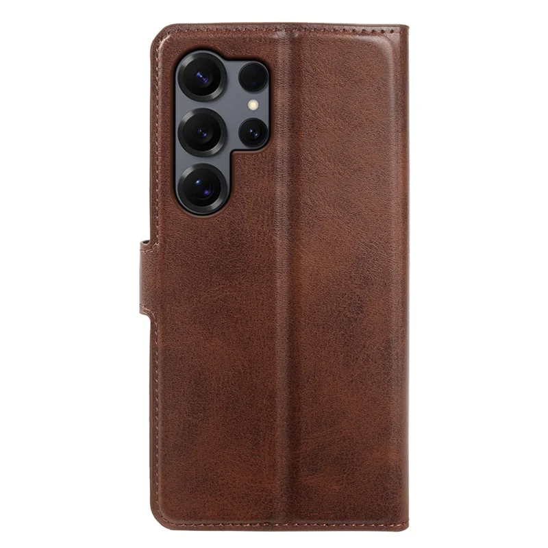 Fodral för Samsung Galaxy S25 Ultra, ställfodral, plånbok, kalvläderstruktur, vikbar hölse i PU-läder - Brun